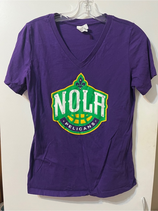 Bella Canvas Tops - NBA NOLA Pelicans Women's Purple V-Neck Mardi Gras Edition Custom Rhinestone Tee